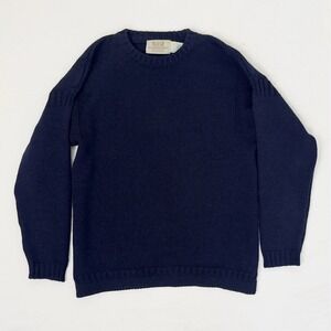 Aran Sweater Market Cable Knit 100% Wool Crew Neck Pullover Sweater Navy Blue L